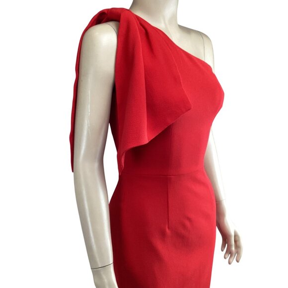 Dress The Population NWT Tiffany One Shoulder Midi Dress Size XXS Red Bow Detail - Picture 6 of 11